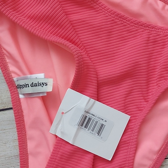 NWT Dippin' Daisy's Bikini Set Ribbed Texture Coral High Waist High Cut Size Med - Picture 2 of 7